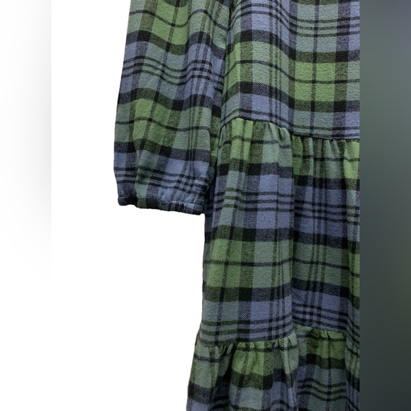 New! Abound flannel tiered plaid 3/4 sleeve dress, cotton, women's small - Picture 7 of 9